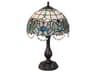 Meyda Angelica Mahogany Bronze Blue Clear Iridescent Glass Tiffany Table Lamp