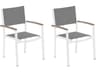 Oxford Garden Travira Aluminum Chalk Stackable Outdoor Patio Dining Arm Chair with Titanium Sling Set of 2
