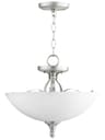 Quorum Jardin 3-Light Satin Nickel White Glass Bowl Pendant