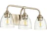 Quorum Enclave 3-Light Aged Brass With Clear Seeded Glass Vanity Light
