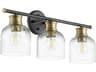 Quorum Monarch 3-Light Noir With Aged Brass Black Glass Vanity Light