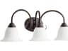 Quorum Spencer 3-Light Oiled Bronze With Satin Opal White Glass Vanity Light