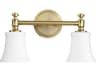 Quorum Rossington 2-Light Aged Brass With Satin Opal White Glass Vanity Light