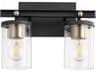 Quorum Empire 2-Light Noir With Aged Brass Black Glass Vanity Light