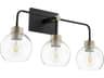 Quorum Lacy 3-Light Noir With Aged Brass Black Glass Vanity Light