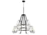 Quorum Tioga 12-Light Noir With Aged Brass Black Glass Candelabra Tiered Chandelier
