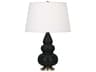Robert Abbey Small Triple Gourd Obsidian Glazed Black Table Lamp
