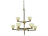 Framburg Stonebridge 9-Light Antique Brass Matte Black Glass Bowl Tiered Chandelier