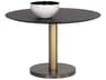Sunpan Monaco Round Wood Gold Grey Marble Charcoal Dining Table