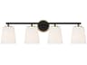 Savoy House Meridian 4-Light Matte Black Natural Brass Glass Vanity Light