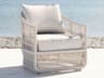 Sunset West Dana Wicker Cushion Patio Lounge Chair in Linen Canvas with Self Welt