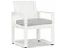 Sunset West Newport Frosted White Aluminum Outdoor Patio Dining Arm Chair in Cast Silver