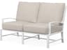 Sunset West Bristol Aluminum Frost Swivel Outdoor Loveseat in Canvas Flax with self welt