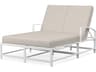 Sunset West Bristol Aluminum Frost Double Patio Chaise Lounge in Canvas Flax with self welt
