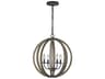 Visual Comfort Studio Allier 4-Light Weathered Oak Wood Antique Forged Iron Brown Globe Pendant