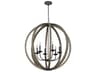 Visual Comfort Studio Allier 6-Light Weathered Oak Wood Antique Forged Iron Brown Globe Pendant