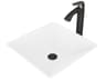 Vigo Hibiscus Matte White 16" Square Vessel Bathroom Sink with Antique Rubbed Bronze 1-Lever Linus Faucet and Drain