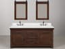 Water Creation Aberdeen White Marble Countertop Bath Vanity in Rustic Sienna with Oil Rubbed Bronze Hook Faucets and Barn Door Style Mirror