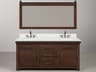 Water Creation Aberdeen White Marble Countertop Bath Vanity in Rustic Sienna with Oil Rubbed Bronze Hook Faucets and Barn Door Style Mirror (L)