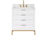 Water Creation Bristol Single Sink Carrara White Marble Countertop Bath Vanity in Pure White