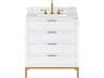 Water Creation Bristol Single Sink Carrara White Marble Countertop Bath Vanity in Pure White with Satin Gold Hook Faucet