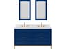 Water Creation Bristol Double Sink Carrara White Marble Countertop Bath Vanity in Monarch Blue with Satin Gold Hook Faucets and Rectangular Mirrors (S)