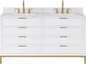 Water Creation Bristol Double Sink Carrara White Marble Countertop Bath Vanity in Pure White with Satin Gold Gooseneck Faucets