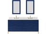 Water Creation Bristol Double Sink Carrara White Marble Countertop Bath Vanity in Monarch Blue with Satin Gold Hook Faucets and Rectangular Mirrors (S)