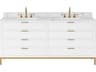 Water Creation Bristol Double Sink Carrara White Marble Countertop Bath Vanity in Pure White with Satin Gold Hook Faucets