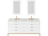 Water Creation Bristol  Double Sink Carrara White Marble Countertop Bath Vanity in Pure White with Satin Gold Gooseneck Faucets and Rectangular Mirrors (S)