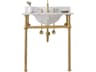Water Creation Embassy Single Wash Stand, P-Trap, Carrara White Marble Countertop with Oval Basin, and Hook Faucet in Satin Gold Finish