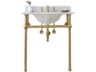 Water Creation Embassy Single Wash Stand, P-Trap, Carrara White Marble Countertop with Oval Basin, and Waterfall Faucet in Satin Gold Finish