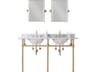 Water Creation Embassy Double Wash Stand, P-Trap, Carrara White Marble Countertop with Oval Basins, Hook Faucets and Rectangular Mirrors in Satin Gold Finish