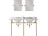 Water Creation Embassy Double Wash Stand, P-Trap, Carrara White Marble Countertop with Oval Basins, Waterfall Faucets and Rectangular Pivot Mirrors in Satin Gold Finish