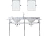 Water Creation Embassy Double Wash Stand, P-Trap, Carrara White Marble Countertop with Oval Basins, Waterfall Faucets and Rectangular Pivot Mirrors in Chrome Finish