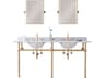 Water Creation Embassy  Double Wash Stand, P-Trap, Carrara White Marble Countertop with Oval Basins, Hook Faucets and Rectangular Pivot Mirrors in Satin Gold Finish