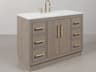 Water Creation Hugo Vanity in Grey Oak with Satin Gold Hardware and Gooseneck Faucet