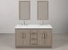 Water Creation Hugo Double Sink Carrara White Marble Countertop Bath Vanity in Grey Oak with Chrome Hardware, Gooseneck Faucets and Rectangular Mirrors (S)