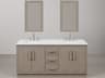 Water Creation Hugo Double Sink Carrara White Marble Countertop Bath Vanity in Grey Oak with Chrome Hardware, Hook Faucets and Rectangular Mirrors (S)