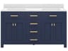 Water Creation Madison Double Sink Carrara White Marble Countertop Bath Vanity In Monarch Blue with Satin Gold Hardware