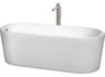 Wyndham Collection Ursula White Bathtub with Floor Mounted Faucet, Drain and Overflow Trim