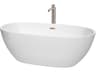 Wyndham Collection Juno White Bathtub with Floor Mounted Faucet, Drain and Overflow Trim