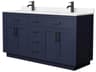 Wyndham Collection Beckett-TK 66" Dark Blue Vanity with Toe Kick