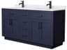 Wyndham Collection Beckett-TK 66" Dark Blue Vanity with Toe Kick