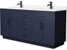 Wyndham Collection Beckett-TK 72" Dark Blue Vanity with Toe Kick