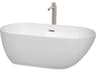 Wyndham Collection Melissa White Bathtub with Floor Mounted Faucet, Drain and Overflow Trim