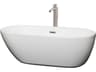 Wyndham Collection Melissa White Bathtub with Floor Mounted Faucet, Drain and Overflow Trim