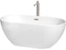 Wyndham Collection Brooklyn White Bathtub with Floor Mounted Faucet, Drain and Overflow Trim