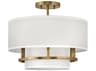 Hinkley Graham 3-Light Lacquered Brass White Drum Semi Flush Mount