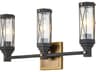 Lucas McKearn Abbey 3-Light Weathered Zinc Antique Brass Black Glass Vanity Light